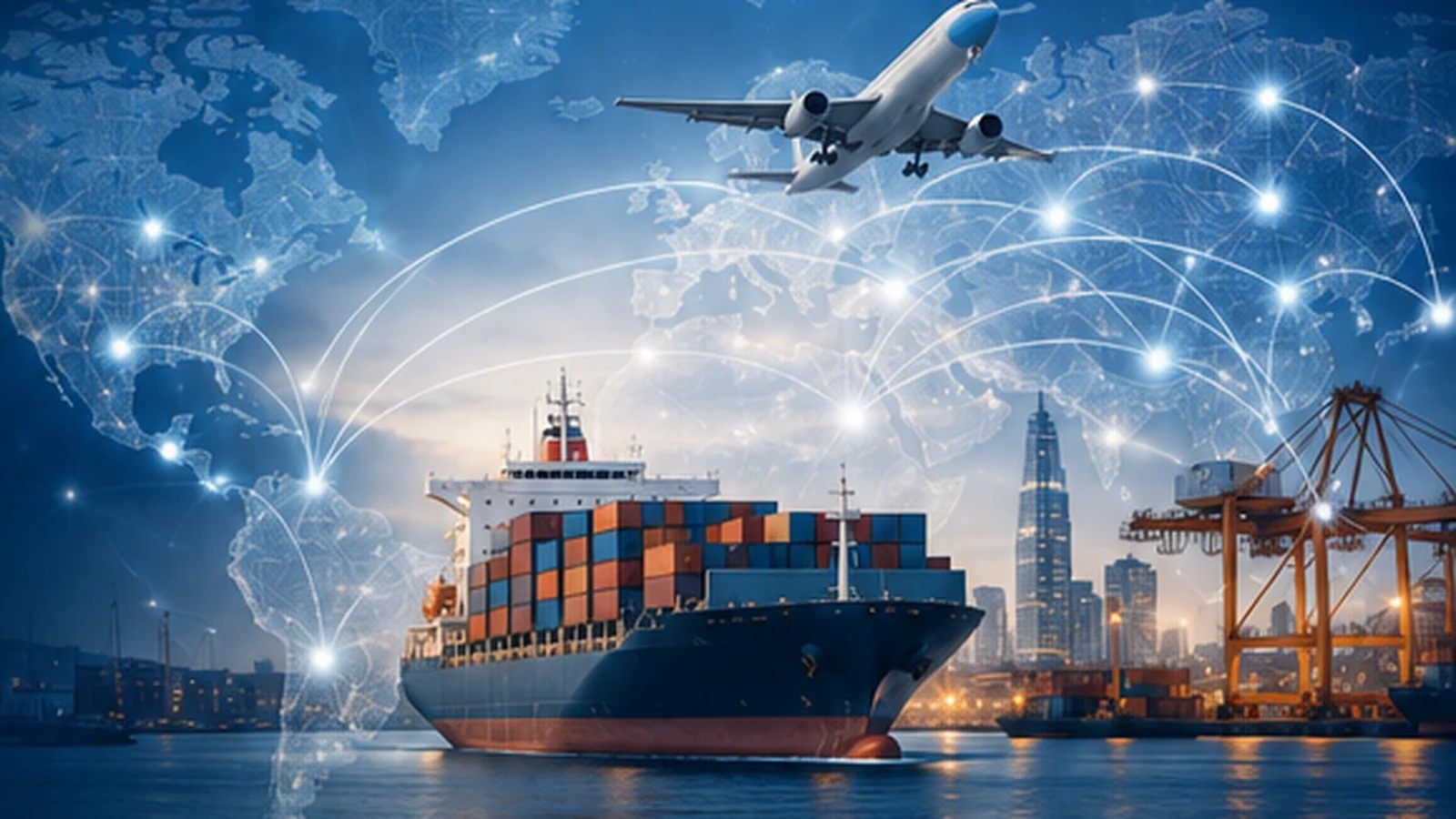 Cargo ship, aircraft and international trade routes